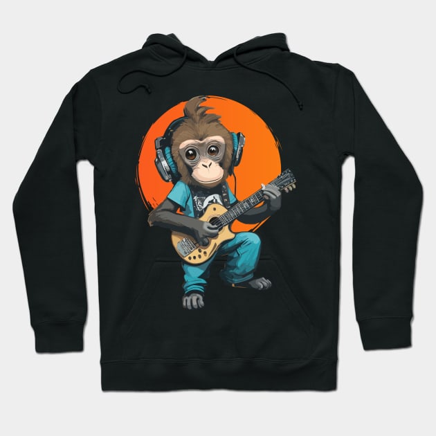 Monkey with headphone plays the guitar Hoodie by ReaBelle